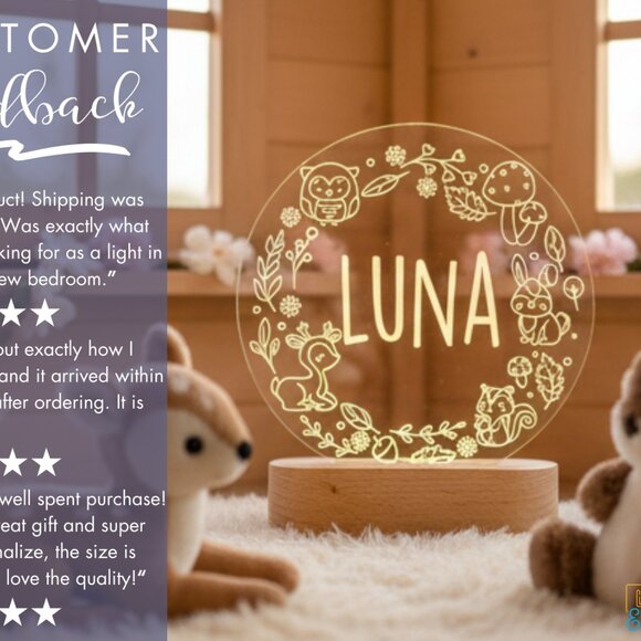 Custom Forest Animals LED Night Light – Whimsical Decor for Kids - Picture 7 of 8